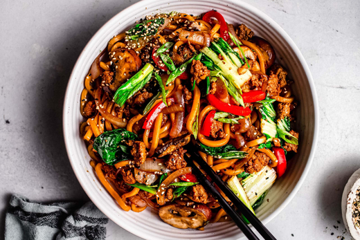 Udon in Black Bean Sauce with Exotic Veggies & Mushrooms