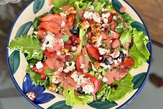 Healthy Berry Salad Recipe with Fresh Strawberries, Feta & Honey Vinaigrette Dressing